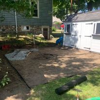 Sod rolls staged for installation