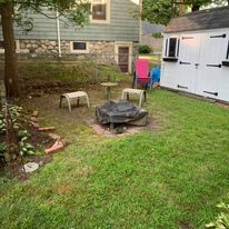 Backyard fire pit seating area